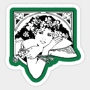 Line Drawing of Irish Woman Holding Shamrocks Sticker